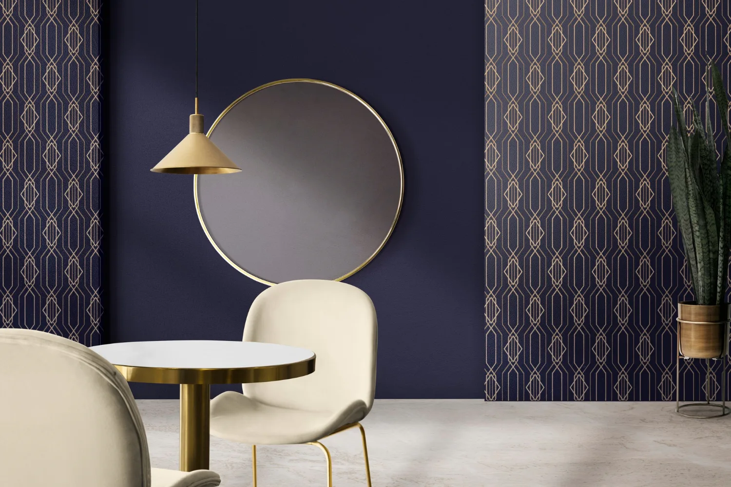 Art deco wallpaper pattern installation in Southern California