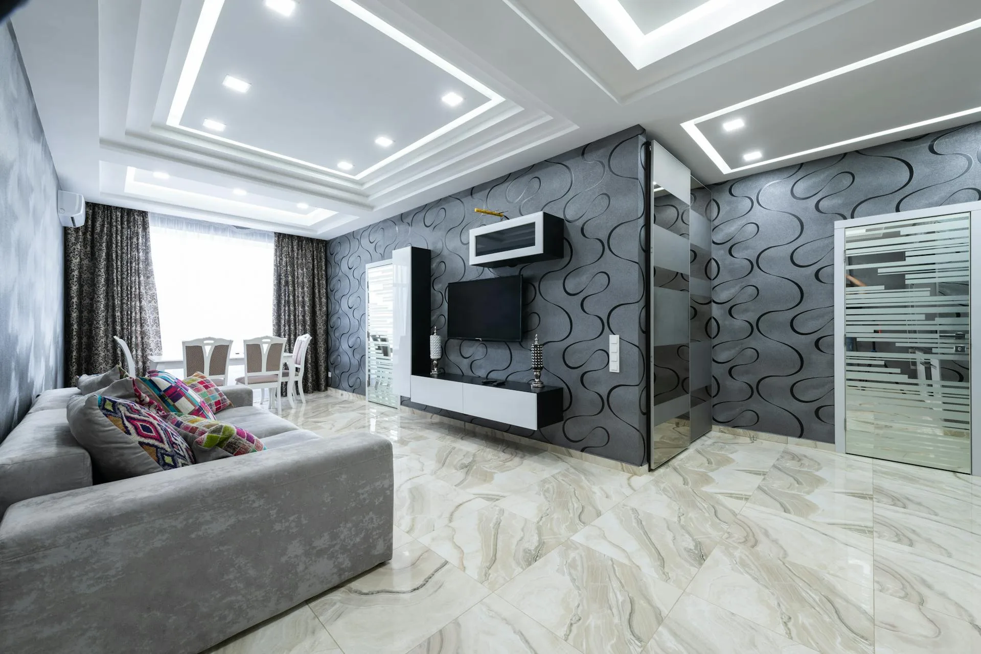 Modern pattern commercial wallcovering installation